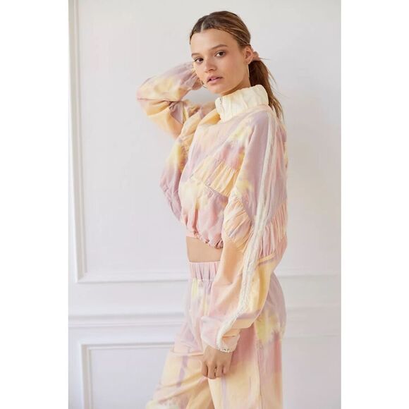 Out From Under Surfside Cropped Quarter-Zip Jacket size L Yellow Pink - Picture 2 of 12